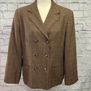 Talbots double breasted Brown Plaid Blazer (EUC) 16p
